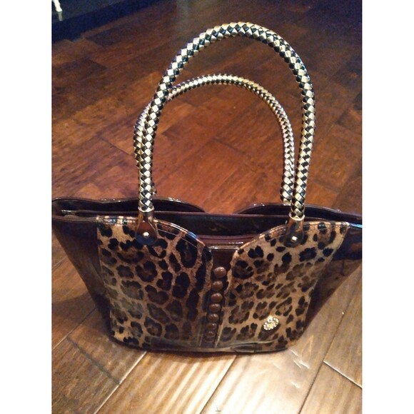 Polo Gentleman Womens Glossy Animal Print Shoulder‎ Handbag Braided Handle